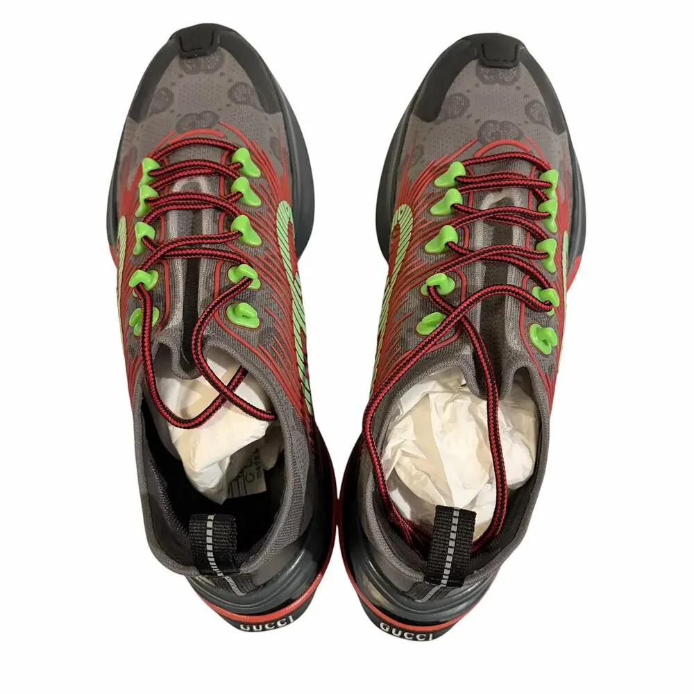 Gucci Ultrapace GG Monogram Canvas Low-Top Sneakers Grey Web Stripe Size 12 DS